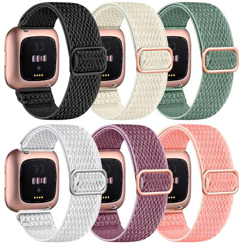 Zspoly 6 Pack Nylon Armband kompatibel mit Fitbit Versa 2/Versa/Versa Lite/Versa SE Band,weich dehnbar verstellbar und stilvoll Ersatz Armbandr Geeignet für Männer und Frauen.