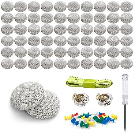 JNNJ 60 Stück Dachhimmel Reparatur Set, Auto Dach Ersatz Schnalle, Auto Dachhimmel Reparatur Mit Stecknadeln Schraubendreher Maßband, Auto Dach Reparatur Knopf(Asch-Weiß)