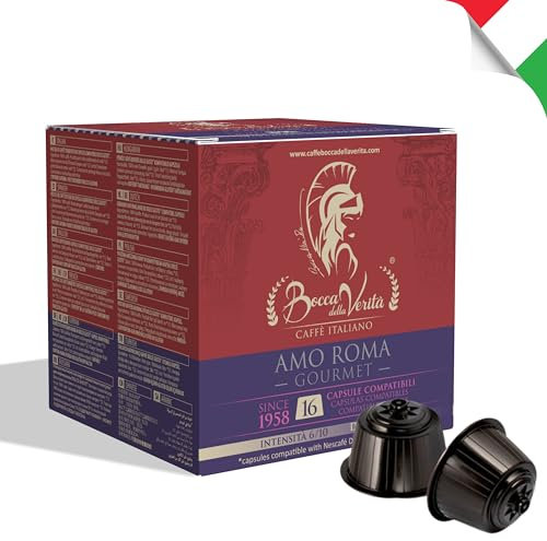 BOCCA DELLA VERITA - Boîte de 16 capsules de café italien AMO ROMA Gourmet, Capsules compatibles avec la machine à café Nescafe® Dolce Gusto®, 100% Made in Italy