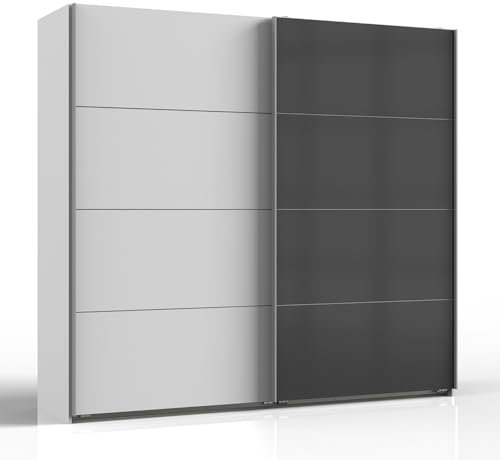Lomadox Kleiderschrank Schwebetürenschrank 225cm, weiß und Graphit