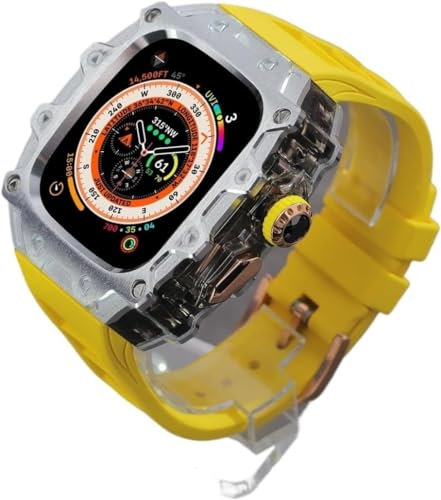 EZZON RM Style Alloy Watch Case+Watch Strap,For Apple Watch Ultra 2 49mm, Men Womens Sports Rubber Watch Band And Case Kit,For Iwatch 8 Series Replacement Watch Band, 49MM, Agate