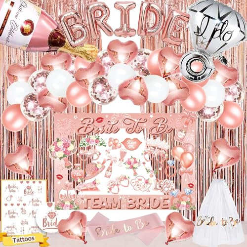 Bride to Be Deko Rosegold, Junggesellenabschied Frauen, Bride to Be Foto-Requisiten Schärpe Schleier, JGA Party Dekoration Folienballons