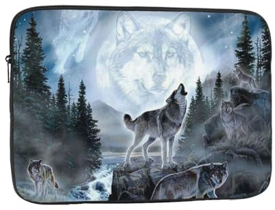 Moon Wolf bedruckte Laptophülle für 12 Zoll Laptop, stoßfestes Oxford-Gewebe, Laptop-Schutzhülle, Laptoptasche