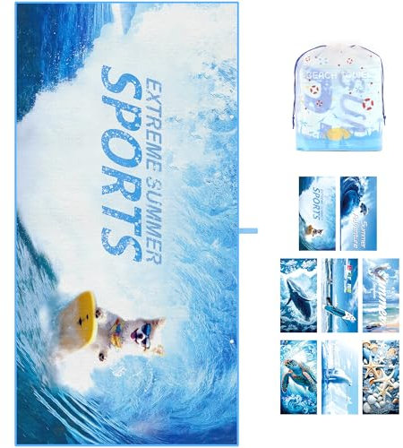 ZIOSINM Strandtuch 180 * 90cm Strandhandtuch Mikrofaser Badetuch Groß, Mikrofaser Strandhandtücher Handtuch Beach Towel XXL für Schwimmen, Strand, Reisen, Sandabweisend (Surfender Hund)