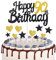 Gold Black 90th Birthday Cake Topper, Girls 90th Birthday Decorations, Gold Heart Stars Cake Toppers, Personalised Happy Birthday Cake Cupcake Toppers for Women Men Girls Boys Birthday Party