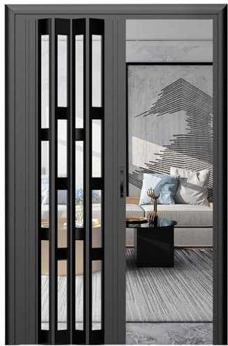 Porte AccordéOn Interieur Portes De Placard En Accordéon Pour Le Salon, Portes Coulissantes En Aluminium Pour La Salle De Bain / Portes Extérieures Étanches Pour Le Patio Et La Cour, Noires, Personnal