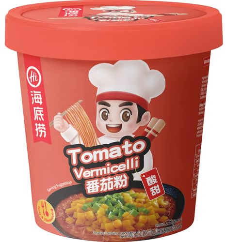 Haidilao Instantreisnudeln Tomate - Asiatische Reisnudeln, 122 g | Tomaten-Reisnudeln mit Gemüse-Einlage – süß-saurer Geschmack, 3 Würzpäckchen inklusive, schnell zubereitet