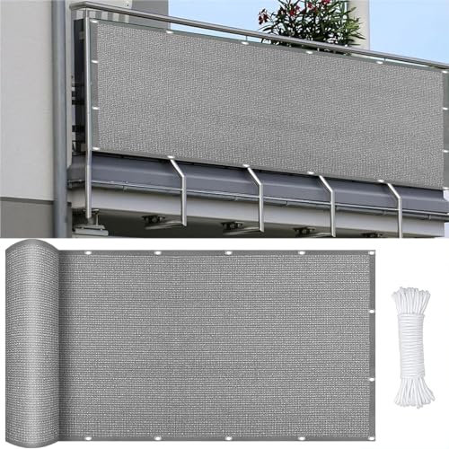 Sonnensegel inkl Befestigungsseile 110 x 200 cm, HDPE Wetterbeständig Atmungsaktiv, Schattenspender Schattennetz, Mehrzweck-Schattennetz, für Balkon Garten, Hellgrau