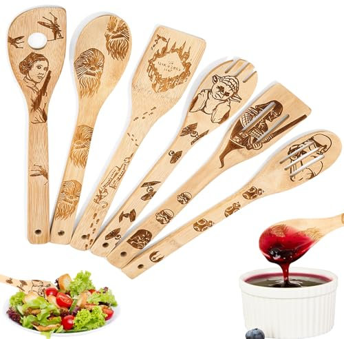 Kochlöffel Holz, Pfannenwender Holz, Küchenutensilien Holz 6 Stück, Küchenhelfer Holz, Bio-Bambuslöffel, Kochlöffel Set Holz, Holzbesteck, Kochlöffel Set, Geschenke für Männer