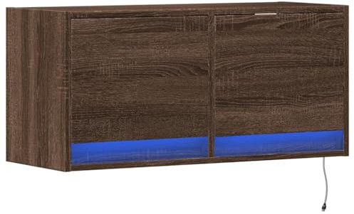 vidaXL TV Wall Cabinet with LED Lights - Brown Oak TV Stand with Drawers - Engineered Wood Floating Entertainment Unit - 80x31x38cm