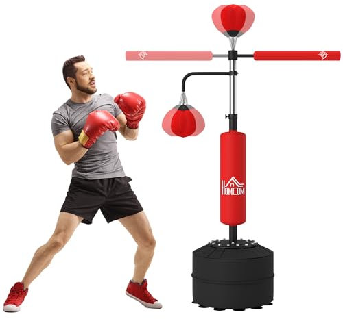 HOMCOM 4-in-1 Boxing Punching Bag Free Standing with 2 Speed Balls, 360 Degree Relax Bar, PU-Wrapped Boxing Bag and Fillable Base, 160-230cm Adjustable Height, Red