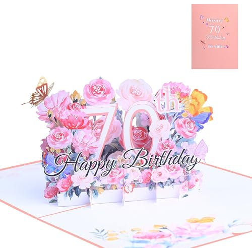 FloraVigo Geburtstagskarte, Pop-up-Karte Jahrestag,Blume Pop Up Grußkarten, 3D Pop Up Karte Geburtstag (Geburtstagskarte zum 70. Geburtstag)