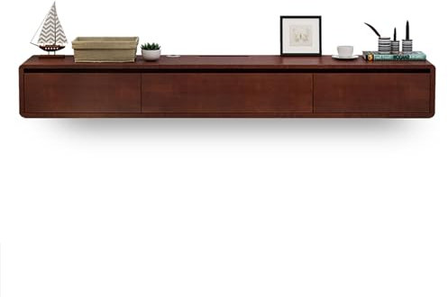 Consola de TV flotante con 3 cajones y estante para sala de estar, centro de entretenimiento, acabado de nogal, 180 cm