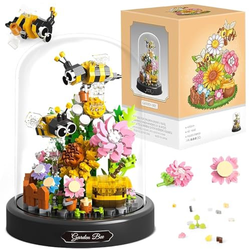 JOAASU Bloques de Construcción Flores, Kit de Construcción de Ramo de Flores, 588 Piezas Juego de Bloques de Construcción en Miniatura de Flore de Abeja, Decoración del Hogar para Adultos y Niños