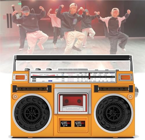 OZTYSGXM Classic Retro Cassette Radio - Vintage Cassette Player Recorder, Portable Tape Player with AM/FM Radio, Big Speaker, Support SD/USB Input, for Learn English Dance,Orange