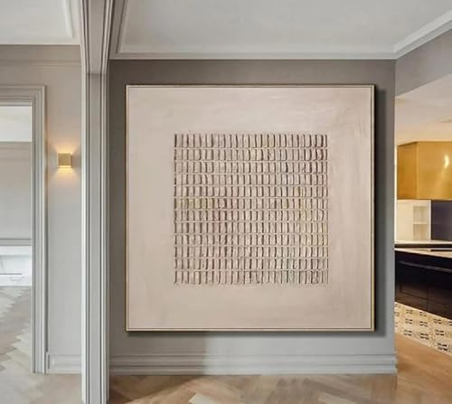 Rumlly Großes beiges minimalistisches Gemälde, beige strukturierte Wandkunst, neutrale Malerei, Wabi Sabi Wandkunst, Beige, Boho Home Wanddekoration, 60 x 60 cm, ungerahmt
