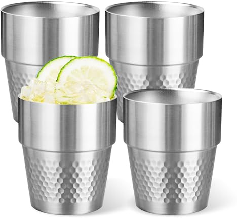 PORFOYO Gobelets En Acier Inoxydable,4 Pièces 300 ML Tasse Inox Antidérapant,Tasses En Acier Inoxydable,Mug Métal A Empilées Pour Les Voyages,Le Ccamping,Le Plein Air
