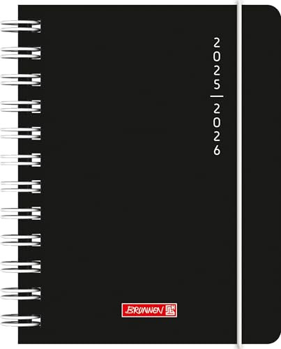 BRUNNEN Schülerkalender (2025/2026) Plain Black, 1 Seite = 1 Tag, A6, 352 Seiten, PP-Umschlag, schwarz