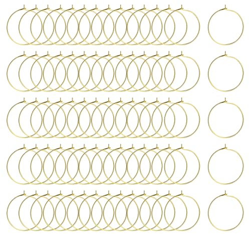 GETRICH 200 Pieces Gold Wine Glass Charms,25mm Wine Glass Charm Rings Round Alloy Earring Beading Hoops Wine Glass Markers Wine Charms for Glasses Party Hoop Earrings Making DIY Craft
