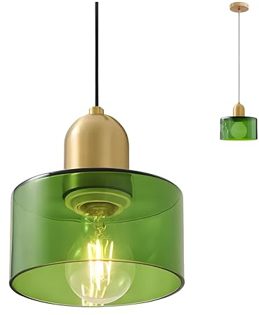 LFsem Moderne Bunte Glas Pendelleuchte mit Goldakzent, Höhenverstellbares 200cm Kabel, E27 Fassung Deckenleuchte Hängelampe für Kücheninsel,Esstisch, Wohnzimmer, Schlafzimmer, Café (Glänzendes Grün)