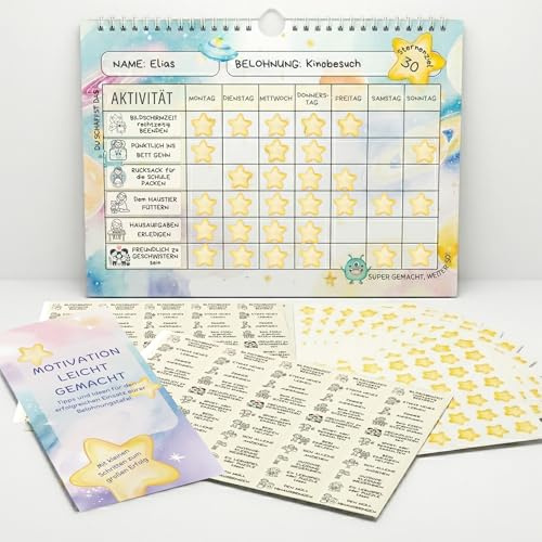K.A.O.S by T&M Belohnungstafel Kinder – Motivationstafel ab 3 Jahren mit Wochenplan, Aufgaben & über 600 Stickern – ideal für Routinen & Selbstständigkeit