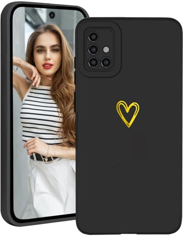 Demnkun Handyhülle für Samsung Galaxy A51 4G Hülle Silikon Original, Weich Slim Leicht TPU Samsung Galaxy A51 4G Schutzhülle Kameraschutz, Stoßfest Case mit Gold Herz Muster Schwarz