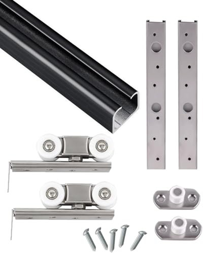 Kit Porte Coulissante Kit Coulissant pour Porte de Grange de Salle de Bain en Aluminium, Rail de Porte Coulissante en Bois pour Porte de Placard de Cuisine, 120 138 200 240 300cm(86 cm/33.8 inch)