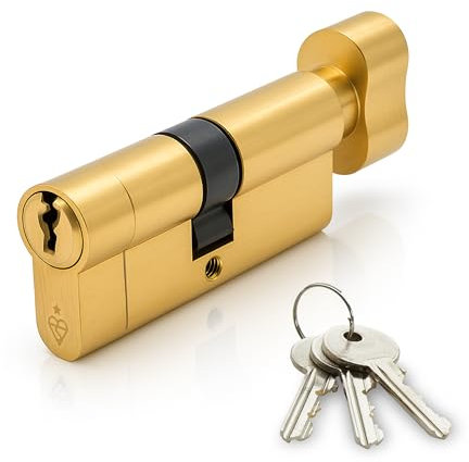 IRONWORX® Spectre Brass Escape Thumb Turn Euro Cylinder Door Lock, 45mm (Turn) / 50mm (Key) (95mm) High-Security Police Approved TS007 BSI 1 Star, Anti-Bump, Anti-Pick, Anti-Drill, Anti-Snap, 3X Keys