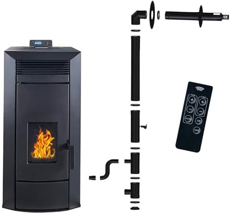 Poêle à granulés hydraulique Etanche Anita 21 kW Noir Sannover + Kit d'installation