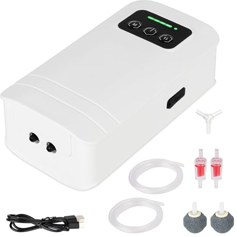 Fishnanny Battery Powered Aquarium Air Pump, Rechargeable USB Air Pump Aquarium Silent, Cordless Electric Airpump Portable for Outdoor, Emergency & Anywhere, 4W 6W Adjustable Flow for Tanks ≤800L