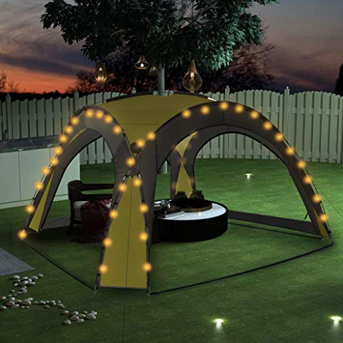 HaoChrymec Partyzelt mit LED-Beleuchtung und 4 Seitenwänden, UV-beständig, Fiberglasrahmen, Camping Pavillon für Garten und Outdoor, Grün, 3.6 x 3.6 x 2.3 m
