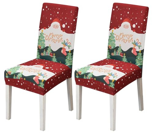 HTTDSLF Stuhlhussen 2er Set Stretch, Stuhlhussen für Esszimmerstühle, Stretch Stuhlhussen, Abnehmbarer Waschbar Stuhl Hussen, Überzug Stuhl, für Esszimmer, Küche, Restaurant (Weihnachten)