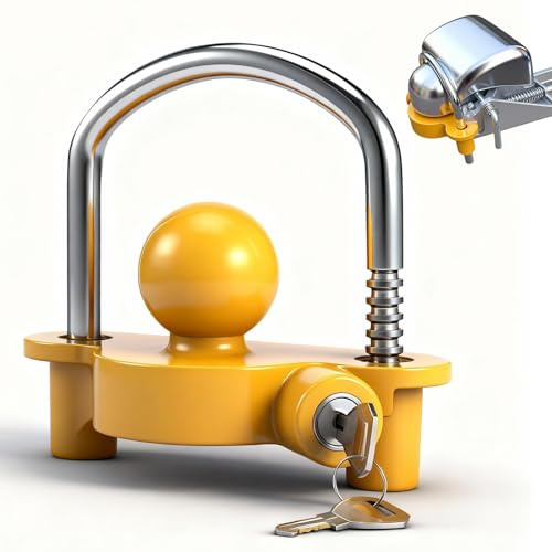 Lucchetto per Rimorchio,Antifurto per Rimorchio Regolabile,Compatibile con Accoppiatori da50 mm,con Gancio di Traino e 2 Chiavi di Sicurezza,Struttura in Acciaio Cromato per Caravan,Camper e Roulotte