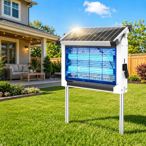 Dnenellr Lampe Anti Moustique Extérieur Solaire, Étanche IPX5 (Blanc) | Panneau Solaire Réglable, 4500 V, Batterie 4000mAh, Capteur Crépusculaire, USB-C et Câble de 3M pour Terrasse et Jardin