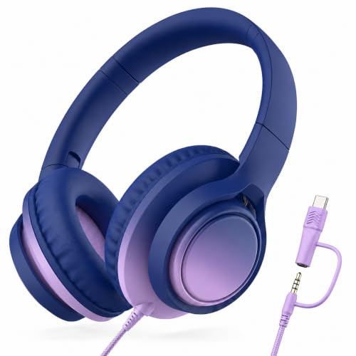 MartiAudio Kids Over-Ear Headphones, Mic, USB-C Adapter, Galaxy Gradient