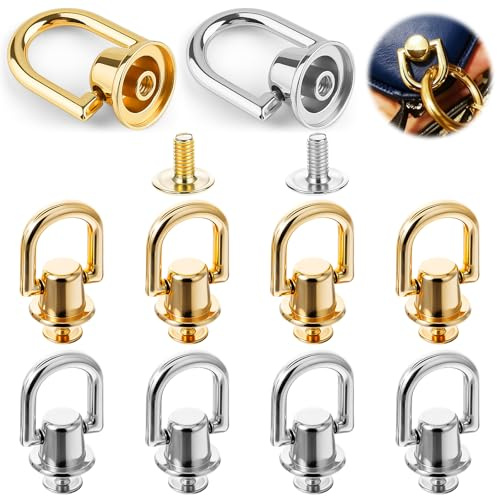 10 Stück D-Ringe für Handtaschenriemen,gold- und silberfarben,360 Grad drehbare Metall-D-Ringe mit Schraubnieten,Metallbeschläge für Taschen,Umhängetaschen-Umbausets,Bastelzubehör für Lederhandtaschen