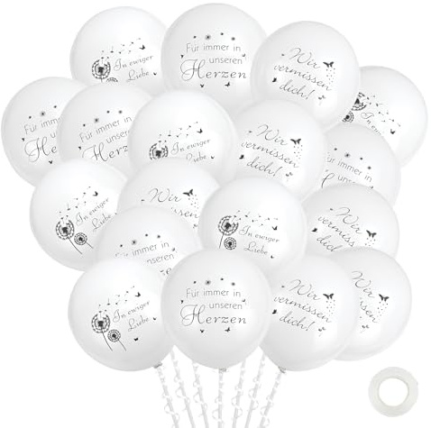 NISENTIA 18 Stück Weiße Trauer Beerdigung Luftballons, 12 Zoll Trauer Deko Helium Luftballons Biologisch Ballons Beerdigung Trost Deko Trauergeschenk für Trauerfeier Begräbnis Gedenken Wir Vermissen