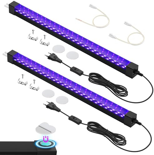 Alweysup 365NM Schwarzlicht LED Strip, 15W Schwarzlichtlampe Bar, Verkettbare UV-Schwarzlichtleisten mit Schalter für Uranglas Mineralienausstellungen, Leuchtpartys, Halloween, 2er-Pack