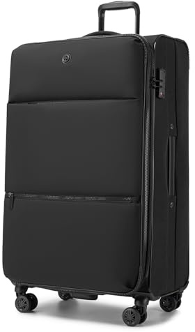 Miss Lulu Erweiterbarer Koffer Extra Groß, Leichter weicher Reisekoffer mit Volumenerweiterung, Stoff Koffer mit 4 Rollen für Lange Reise, 85 x 49 x 34.5cm, 112L, Schwarz