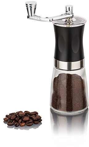 Krüger&Gregoriades Kaffeemühle mit Keramikmahlwerk Handkaffeemühle, Glas, stufenlos einstellbar, manuell