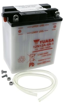 YUASA 12N12A-4A-1 Anlasser | Trockenbatterie, Vergleichstypen YB12A-A, 6S3P; Vergleichsnummer YB12AA, 120 A CCA, Entgasung links, Pluspol vorne links