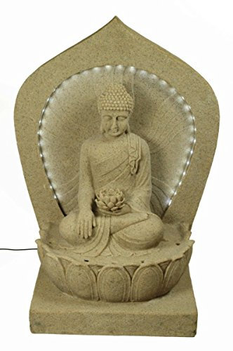 CAPRILO Fuente de Agua Decorativa de Exterior Buda en Trono con Leds Esculturas Resina. 58 x 37 x 80 cm.