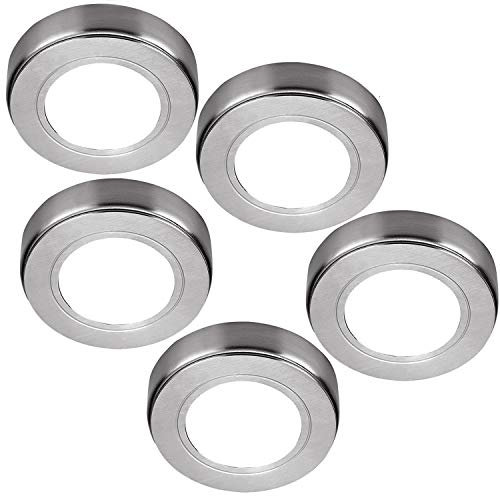5 Pack | *240V Mains* LED Under Cabinet Kitchen Spotlights | Brushed Nickel & Warm White | Surface or Flush Mounted Light Fittings | Recessed Cupboard Worktop Counter Unit Lighting Kit | Loops