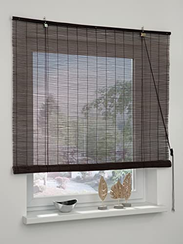 GARDINIA Bambus Rollo Schoko, Decken- oder Wandmontage, Lichtdurchlässig, Transparent, Alle Montage-Teile inklusive, 120 x 160 cm (BxH)