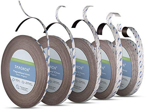 Smagnon® Magnetband selbstklebend mit hochwertigem 3M Kleber| ALLE Größen | Magnetklebestreifen | Fliegengitter Magnet | für Schulen, Präsentationen oder Beruf(Typ A + B Kombi, Breite 12,7mm Weiß)