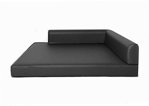 Mayaadi Home Eck Hundebett Rogo Hundekorb Kunstleder Hundesofa Hundekissen Gestepptes Schwarz S (60x80x10 cm)