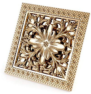 Duschrinne Messing Ablaufrinne, Quadrat Bodenablauf Dusche Duschablauf sehr Flach Duschabfluss Duschablaufrinne Duschrinne für Küche, Bad, Dusche, Garage und Keller, 15x15cm (Color : Gold)