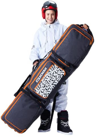 XCMAN Gepolsterte Snowboardtasche mit Rollen, ausziehbare Roll-Skitasche für Flugreisen, verstellbare Länge, extra lang/breit/tief, wasserdicht, mit Schutzrippen