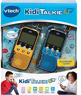 VTech - KidiTalkie 6 en 1, Walkie-Talkie para niños, Envía Mensajes y Juega con una conexión Segura, Color Azul-Amarillo, Versión ESP