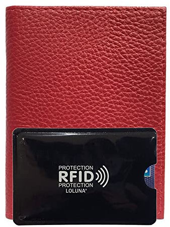 LOLUNA® Porte Carte identité - Permis de Conduire + étui Carte RFID - Carte bancaire - Navigo - Petit Format Compact, Fin et Plat, Emplacement Cousu, en Cuir dans Plusieurs Couleurs - Rouge